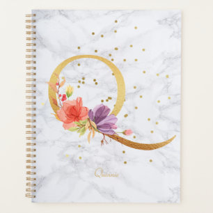 Moderne Marmor-Wasserfarbe Gold-Monogramm Buchstab Planer