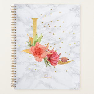 Moderne Marmor-Wasserfarbe Gold-Monogramm Buchstab Planer