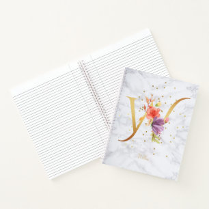 Moderne Marmor-Wasserfarbe Goldene Monogramm Buchs Notizblock