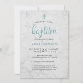 Moderne Marmorblauer Taufe Einladung (Vorderseite)