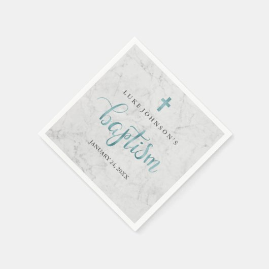 Moderne Marmorblauer Taufe Napkin Serviette (Ecke)