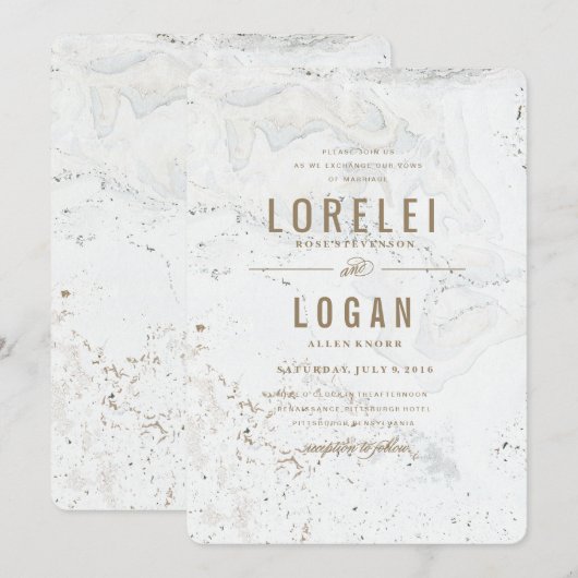 Moderne Marmorhochzeit | Gold Einladung (Vorne/Hinten)