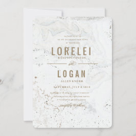 Moderne Marmorhochzeit | Gold Einladung