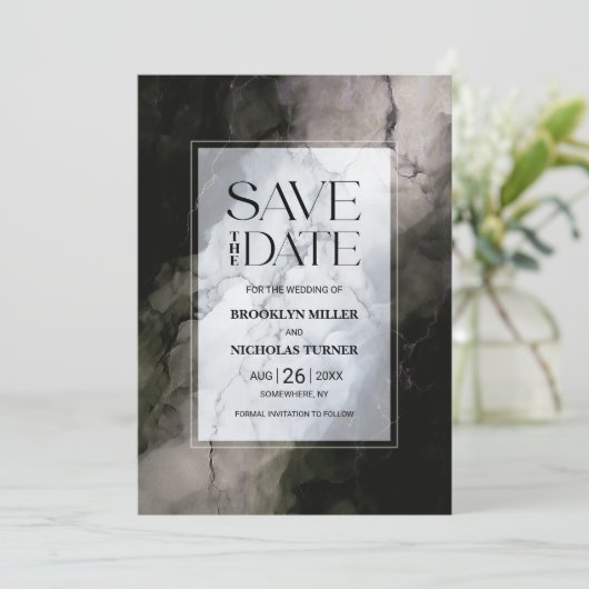 Moderne Marmorhochzeit rettet das Datum Save The Date (Stehend Vorderseite)