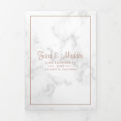 Moderne Marmorhochzeit Rose Gold Script Hochzeit Dreifach Gefaltete Einladung (Cover)