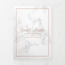 Moderne Marmorhochzeit Rose Gold Script Hochzeit Dreifach Gefaltete Einladung