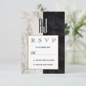 Moderne Marmorhochzeit Schwarz-weiß & Gold RSVP Karte (Stehend Vorderseite)