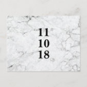 Moderne Marmorhochzeit speichert das Datum Postkar Ankündigungspostkarte (Vorderseite)