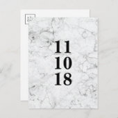 Moderne Marmorhochzeit speichert das Datum Postkar Ankündigungspostkarte (Vorne/Hinten)