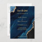 Moderne Marmorhochzeit speichert das Datum Postkar Ankündigungspostkarte (Vorne/Hinten)