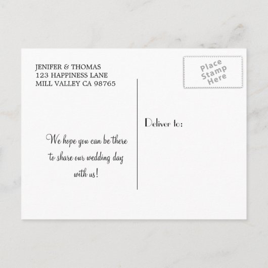 Moderne Marmorhochzeit speichert das Datum Postkar Ankündigungspostkarte (Rückseite)