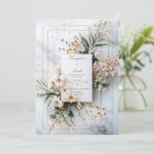 Moderne Marmorhochzeit und Hochzeit mit Gold Einladung (Stehend Vorderseite)