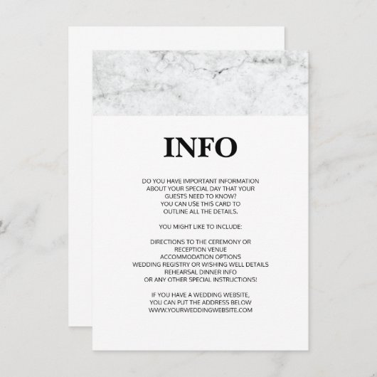Moderne Marmorhochzeitungsdetails/Informationskart Begleitkarte (Vorne/Hinten)