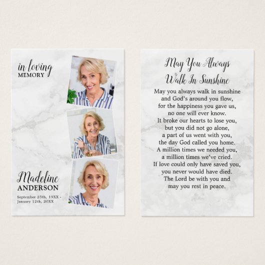 Moderne Marmorkarte 3 Foto Gedenkkarte Beerdigungs (Vorne & Hinten)
