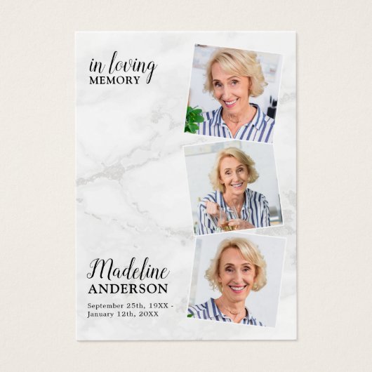 Moderne Marmorkarte 3 Foto Gedenkkarte Beerdigungs (Vorderseite)