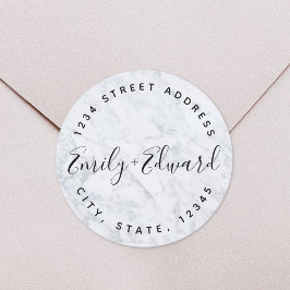 Moderne Marmorpaare mit Hochzeitsadresse Runder Aufkleber