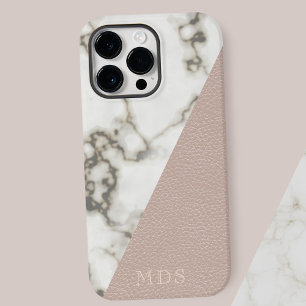Moderne Marmorrosa Imitate Ledermonogramm iPhone 16 Pro Max Hülle