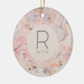 Moderne Marmorrosa Mit Monogramm Rose Keramik Ornament (Links)