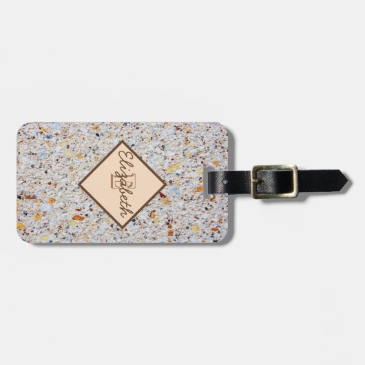 Moderne Marmorsteintextur, monogram-Personalisiert Gepäckanhänger (Vorderseite horizontal)