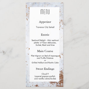 Moderne Marmortextur-Hochzeitsdesign MENU Menükarte