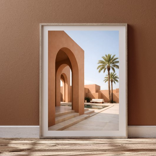 Moderne marokkanische Arkade mit Palmen Poster