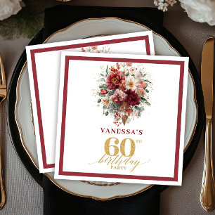 Moderne Marone Gold Herbst Blumen 60. Geburtstag S Serviette