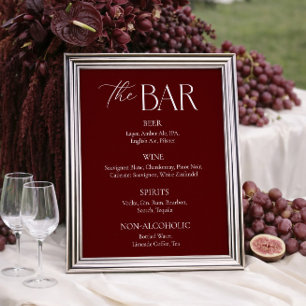 Moderne Marone Hochzeitsbar Poster