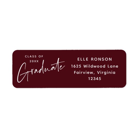 Moderne Maroon Abschluss Rücksendeadresse (Vorne)