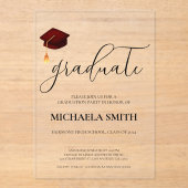 Moderne Maroon Cap High School Graduation Party Acryleinladungen (Vorderseite)