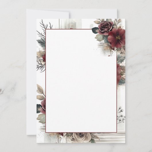 Moderne Maroon Floral Blank Hochzeit Einladung (Vorderseite)