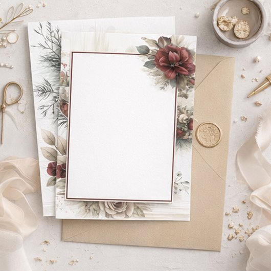 Moderne Maroon Floral Blank Hochzeit Einladung