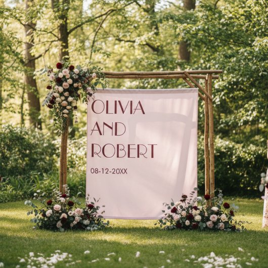 Moderne Maroon in hellrosa ästhetischer Hochzeitss Wandteppich