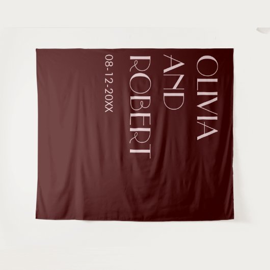 Moderne Maroon in hellrosa ästhetischer Hochzeitss Wandteppich (Vorderseite (Horizontal))