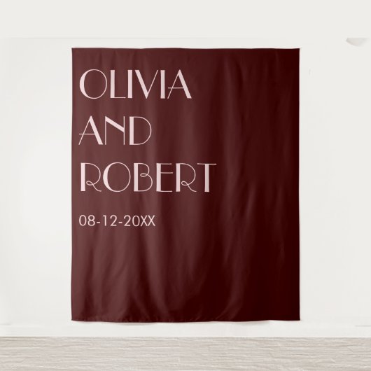 Moderne Maroon in hellrosa ästhetischer Hochzeitss Wandteppich (Vorderseite)