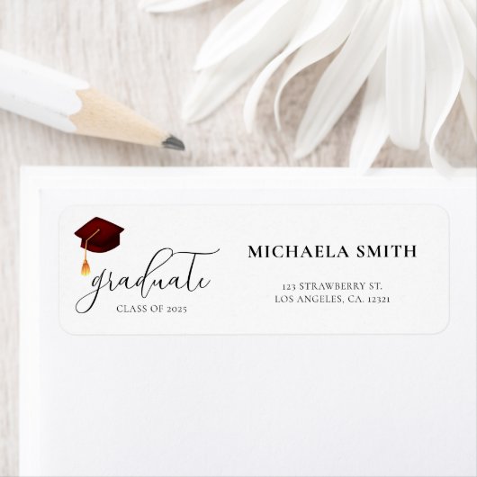 Moderne Maroon Script Abschluss Rücksendeadresse (Insitu)