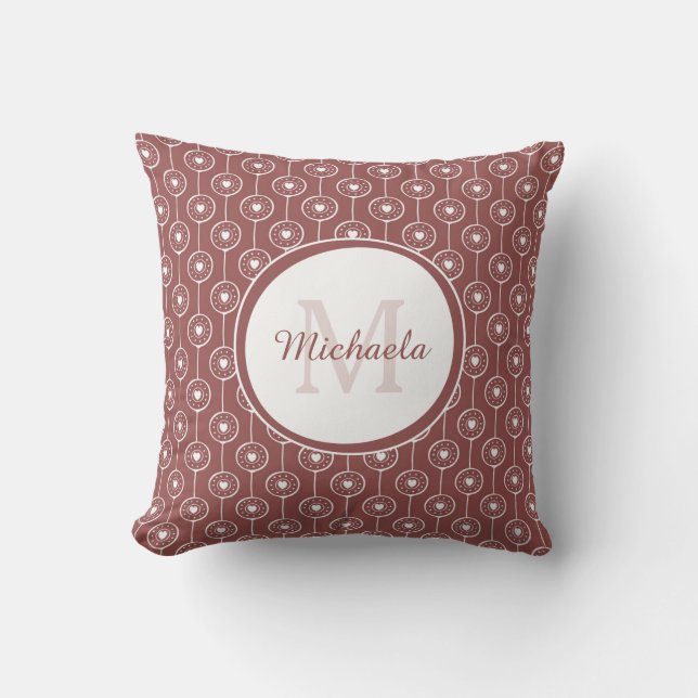 Moderne Marsala Brown Mit Monogramm Name Herzstück Kissen (Vorderseite)
