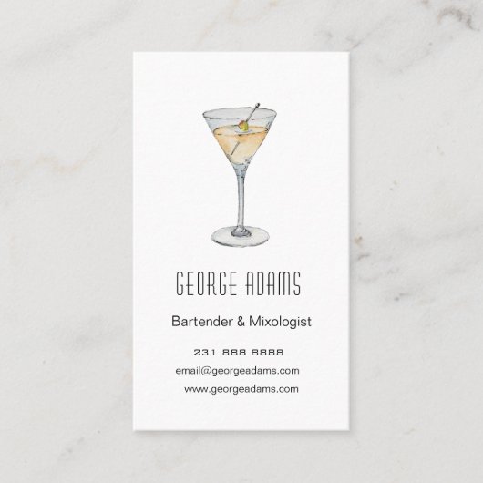 Moderne Martini-Barkeeper-Visitenkarte Visitenkarte (Vorderseite)