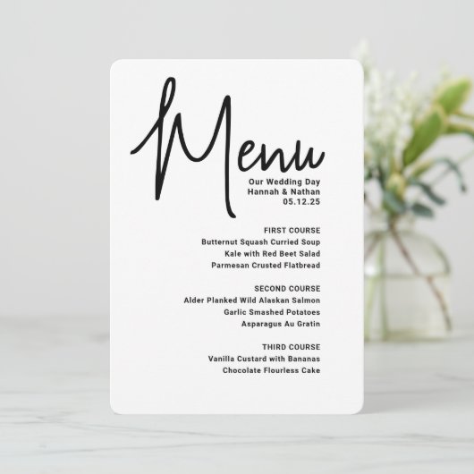 Moderne Mashup Menu Wedding Ankündigung (Stehend Vorderseite)