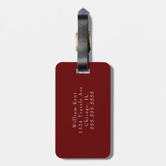 Moderne Maskuline Einfache rote Monogramm-Initiale Gepäckanhänger (Rückseite vertikal)