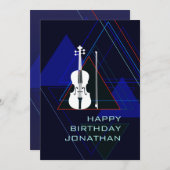 Moderne & maskuline Navy Blauer Musik Geige Geburt Einladung (Vorne/Hinten)