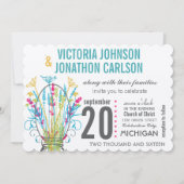 Moderne Mason Jar Coral Gelbe Limone Blumenhochzei Einladung (Vorderseite)