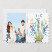 Moderne Mason Jar Coral Gelbe Limone Blumenhochzei Einladung (Rückseite)