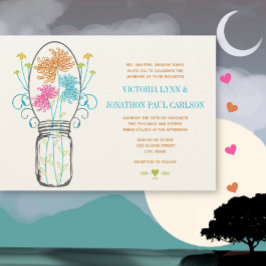 Moderne Mason Jar Coral Gelbe Limone Blumenhochzei Einladung
