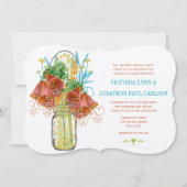 Moderne Mason Jar Coral Gelbe Limone Blumenhochzei Einladung (Vorderseite)