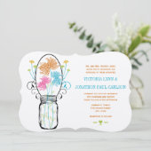Moderne Mason Jar Pink Orange Limone Blumenhochzei Einladung (Stehend Vorderseite)
