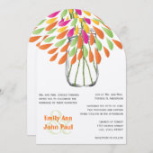 Moderne Mason Jar Pink und orange Blumenhochzeit Einladung (Vorne/Hinten)