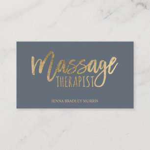 Moderne Massagetherapeutin Drehbuch Blau Goldfolie Visitenkarte