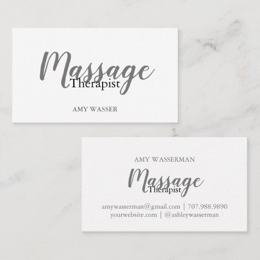 Moderne Massagetherapeutin Script Typografie Visitenkarte (Vorne/Hinten)