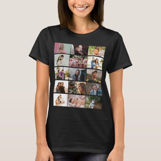 Moderne, maßgeschneiderte 12-Foto Collage-Familie T-Shirt (Vorderseite)