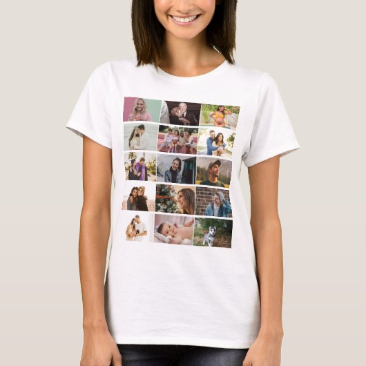 Moderne, maßgeschneiderte 12-Foto Collage-Familie T-Shirt (Vorderseite)